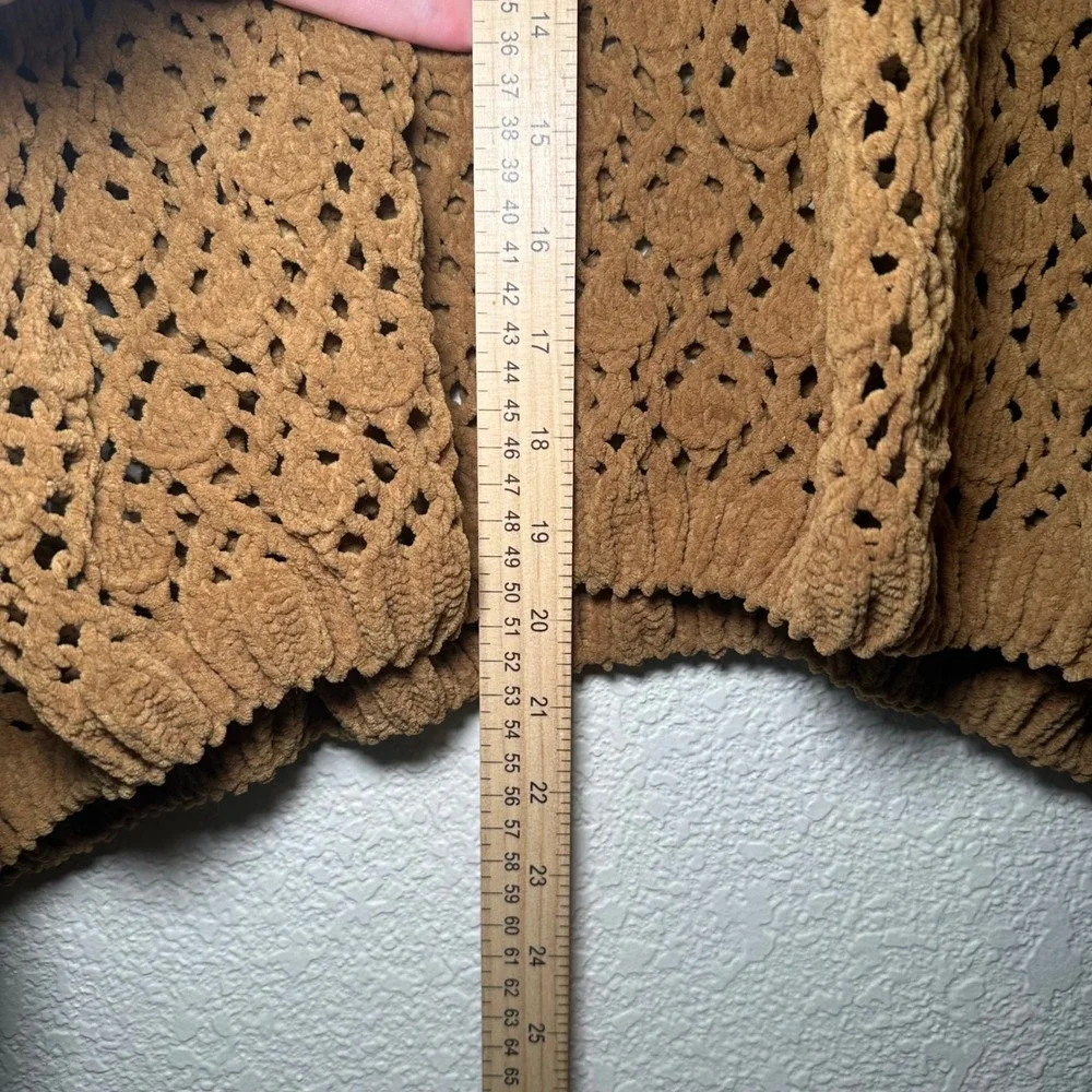 POL Womens Large Open Knit Sweater‎ Crochet Brown Boho Festival Chunky Oversized